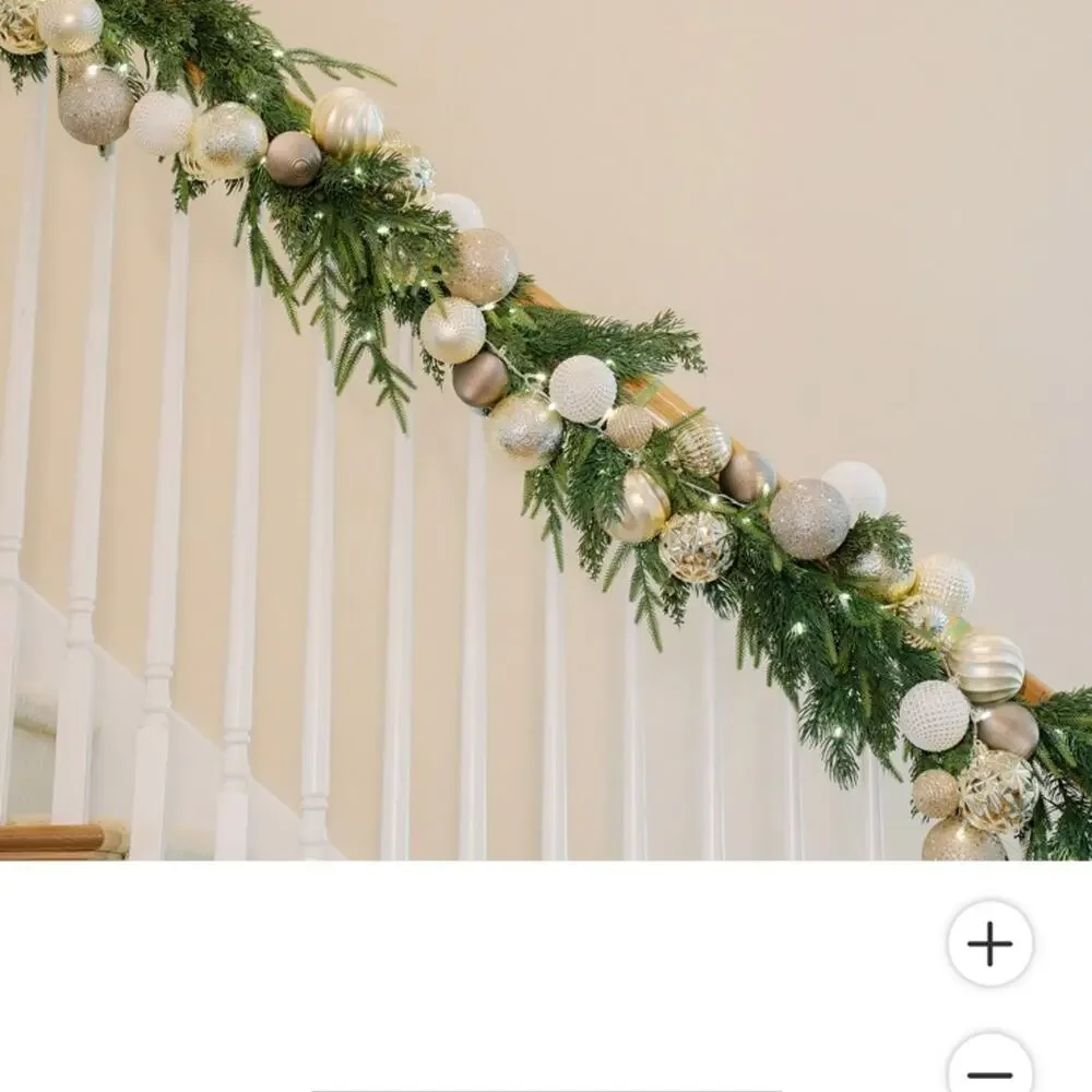 2-6” PreLit Ornament Gold Garland w/ LED Lights